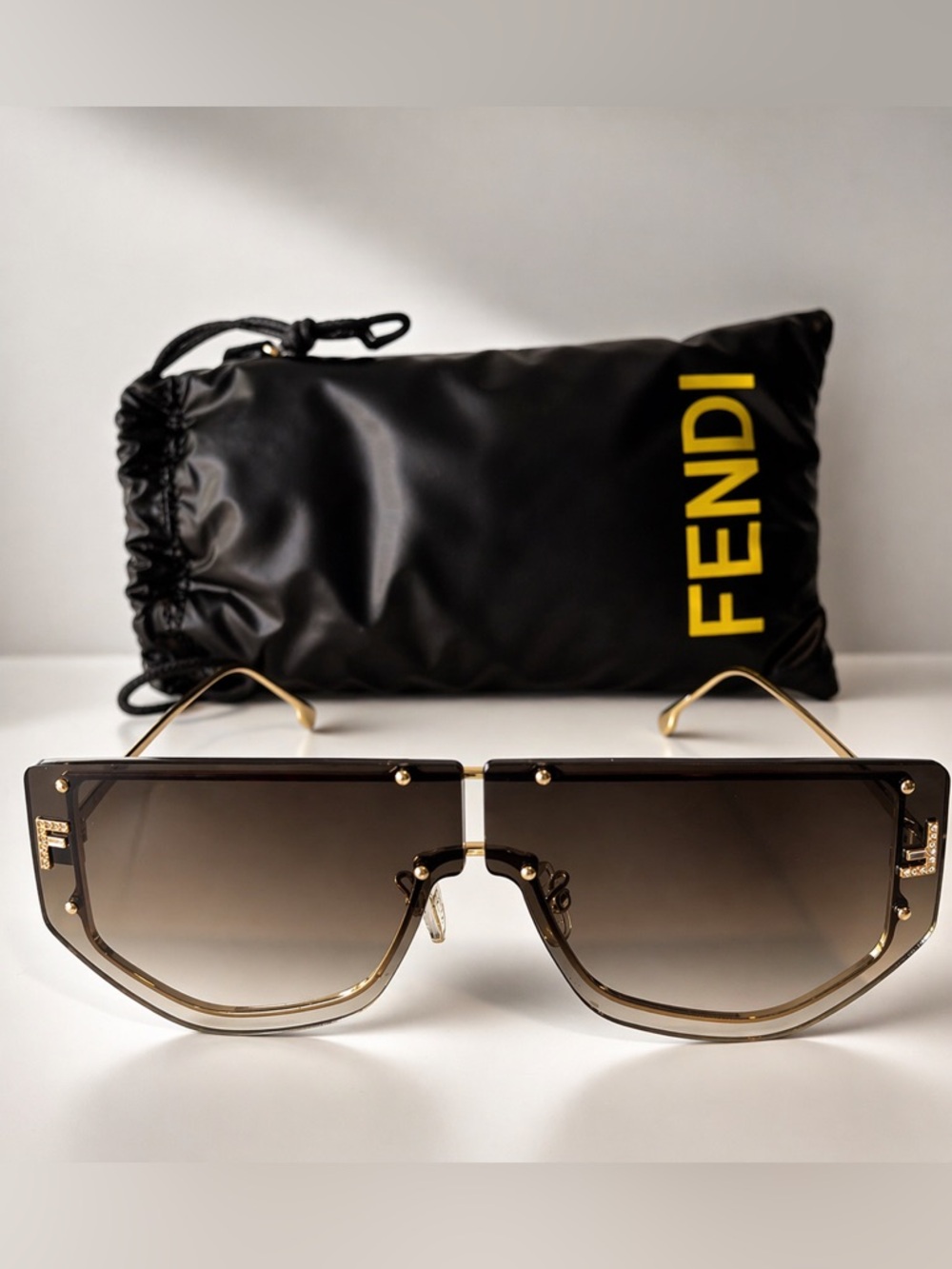Fendi Oversized Shield Sunglasses - Brown & Gold